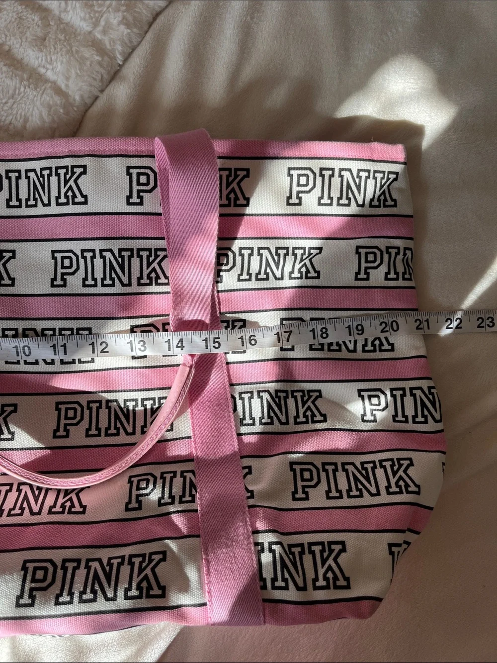 PINK Victoria's Secret Pink & White Logo Stripe Canvas Tote
